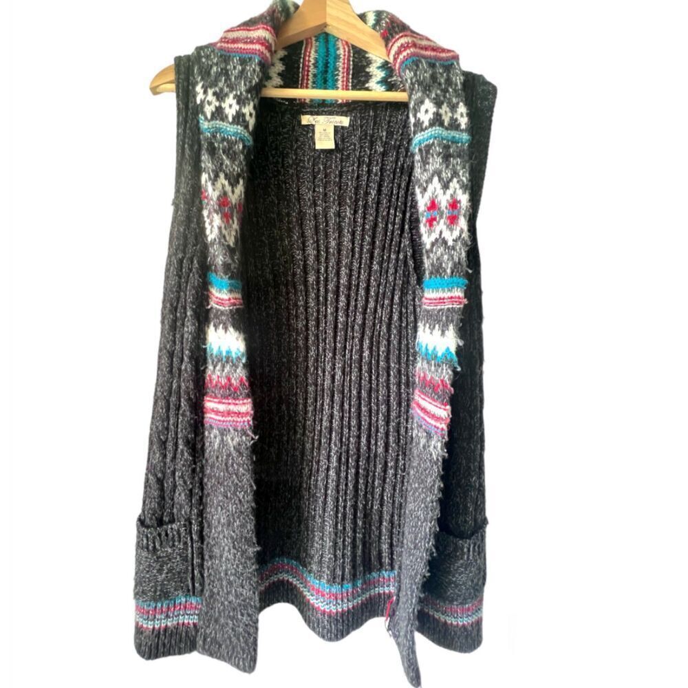 Les Tricots wool vests women sweater black multicolor M tribal luxu cozy medium